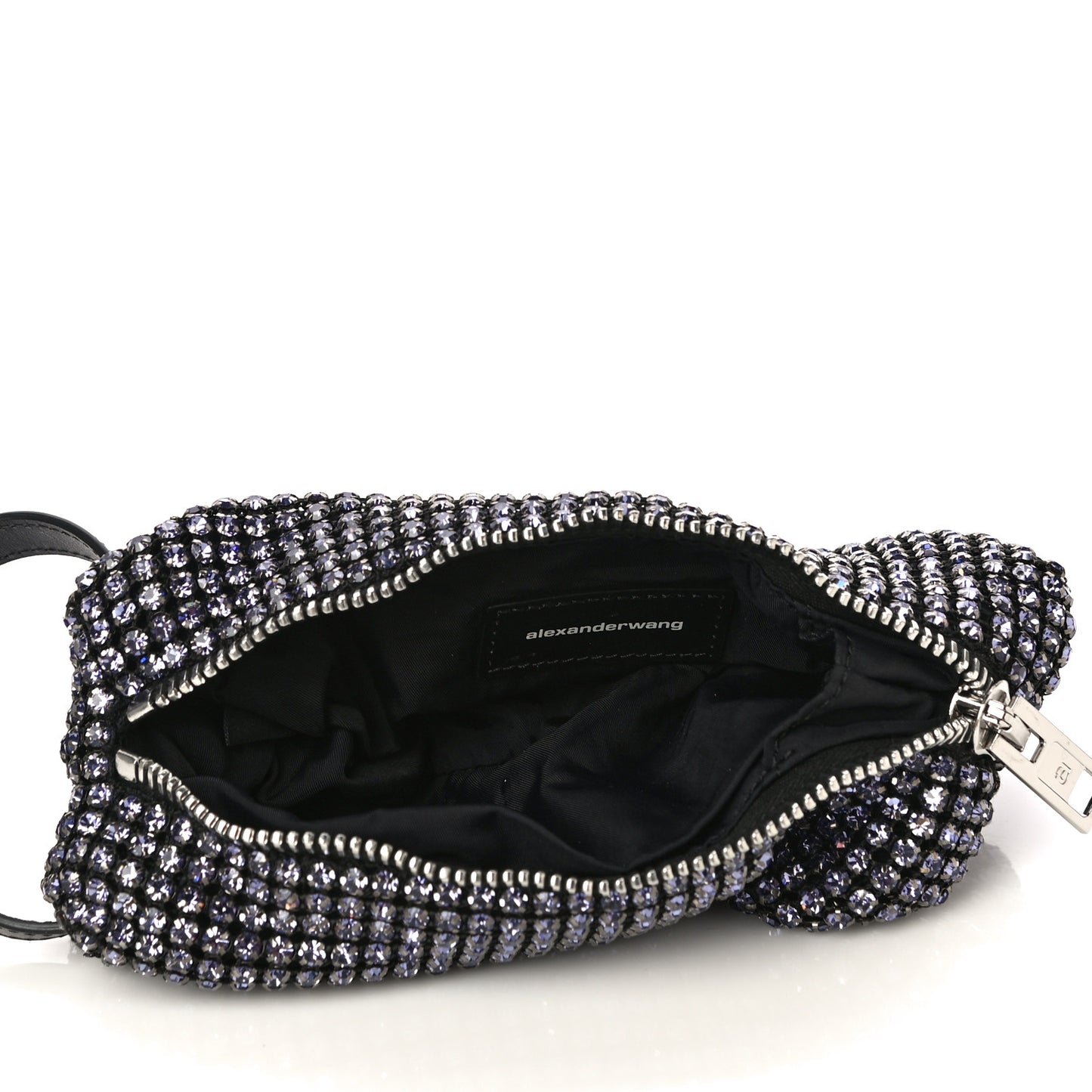 Mesh Crystal Rhinestone Pencil Pochette Black Purple