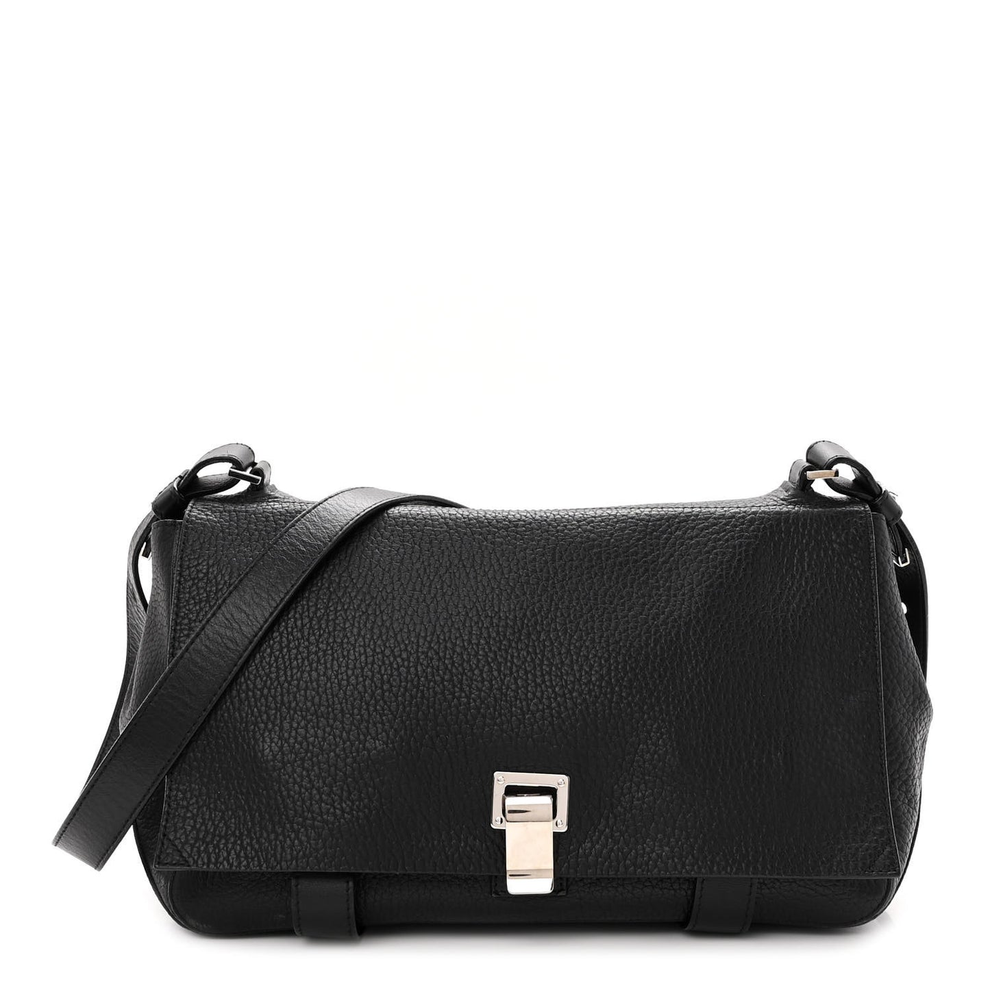 Pebbled Calfskin Double Sided PS Courier Bag Black