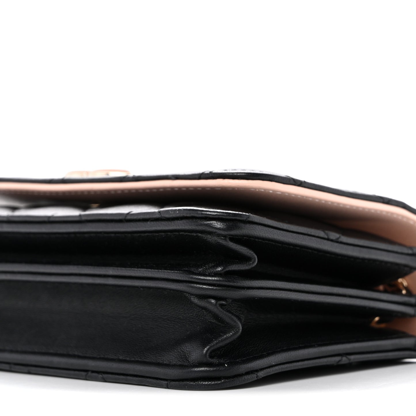 Lambskin Quilted Mini Wallet on Chain WOC Black Pink