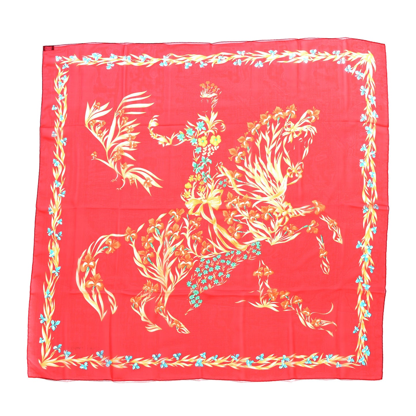 Silk Mousseline Cheval Fleuri Scarf 90