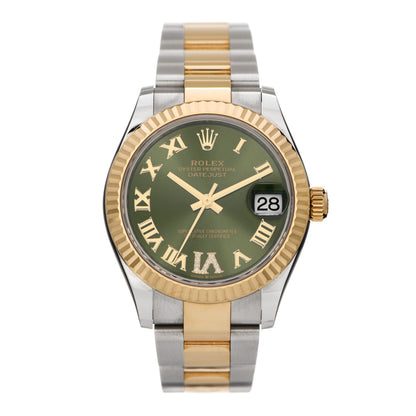 Rolex Stainless Steel 18K Yellow Gold Diamond 31mm Oyster Perpetual Datejust Watch Olive Green Roman 278273 1 of 5