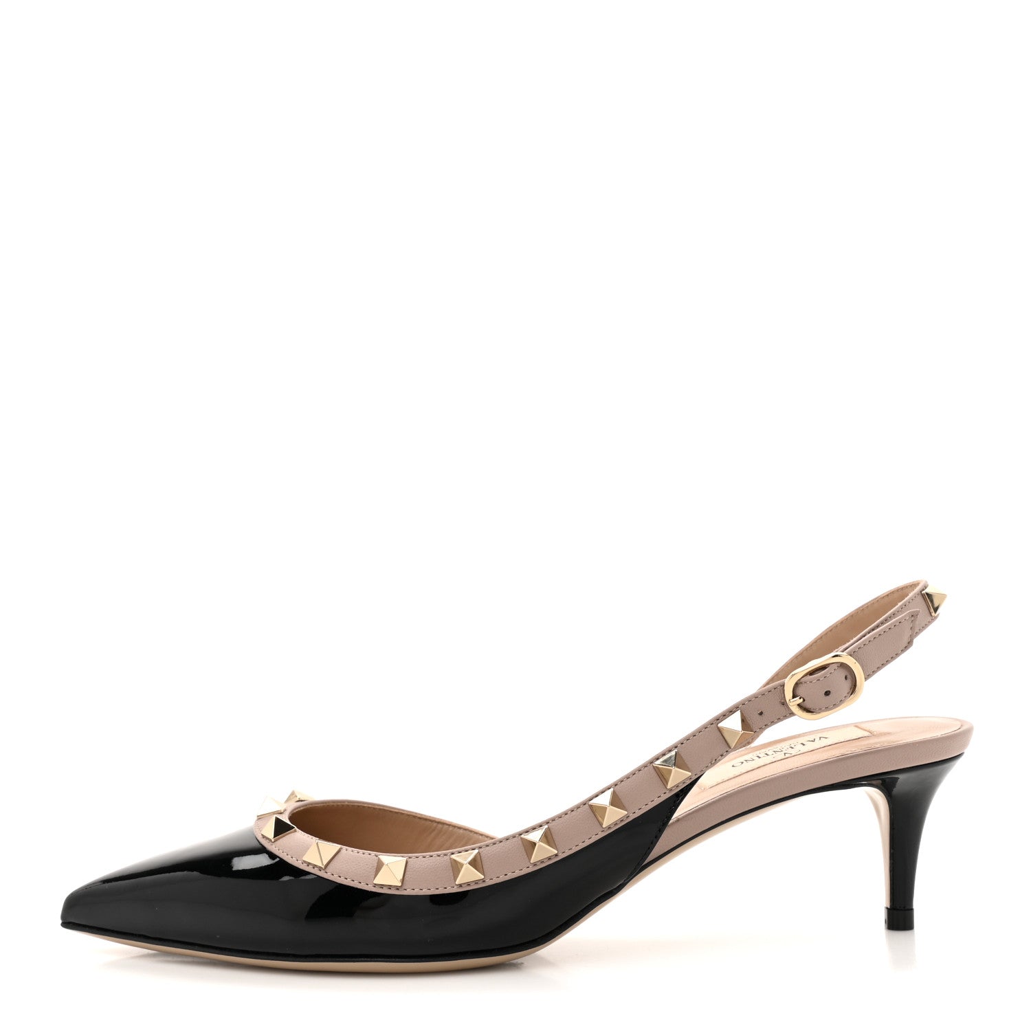 Valentino Garavani Patent Nappa Rockstud Half D'Orsay Slingback 50mm Pumps 38.5 Black Poudre 1 of 12