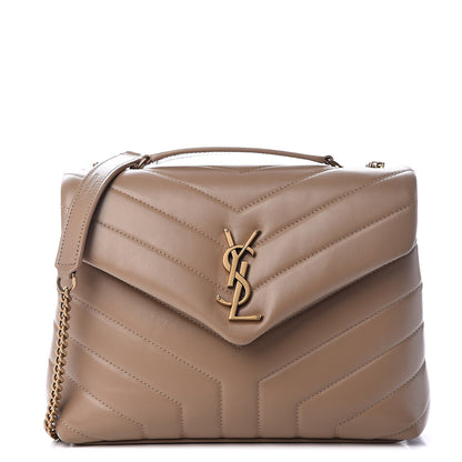 Saint Laurent Calfskin Y Quilted Monogram Small Loulou Chain Satchel Dark Beige 1 of 10