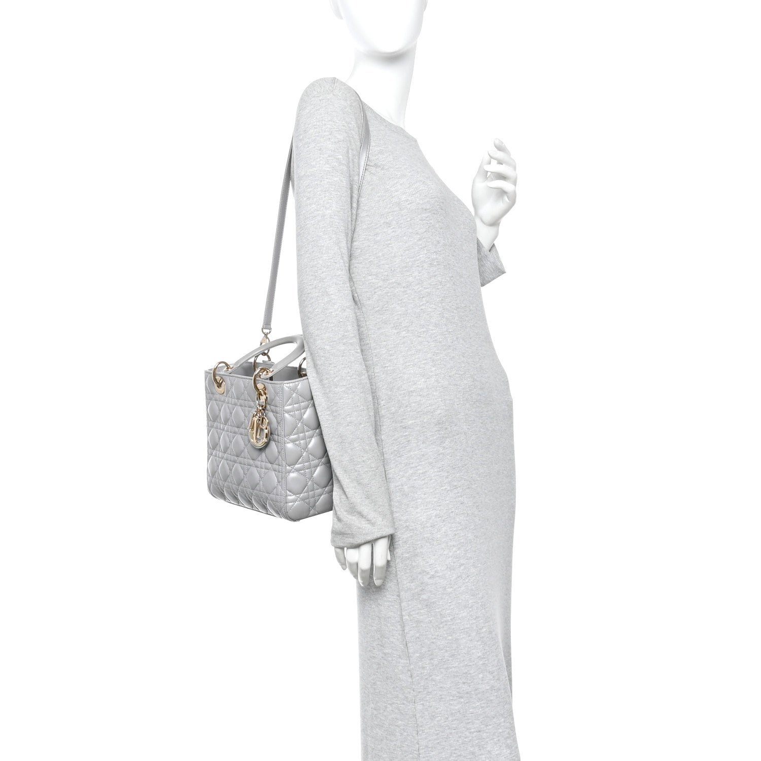 Christian Dior Lambskin Cannage Medium Lady Dior Grey 2 of 10