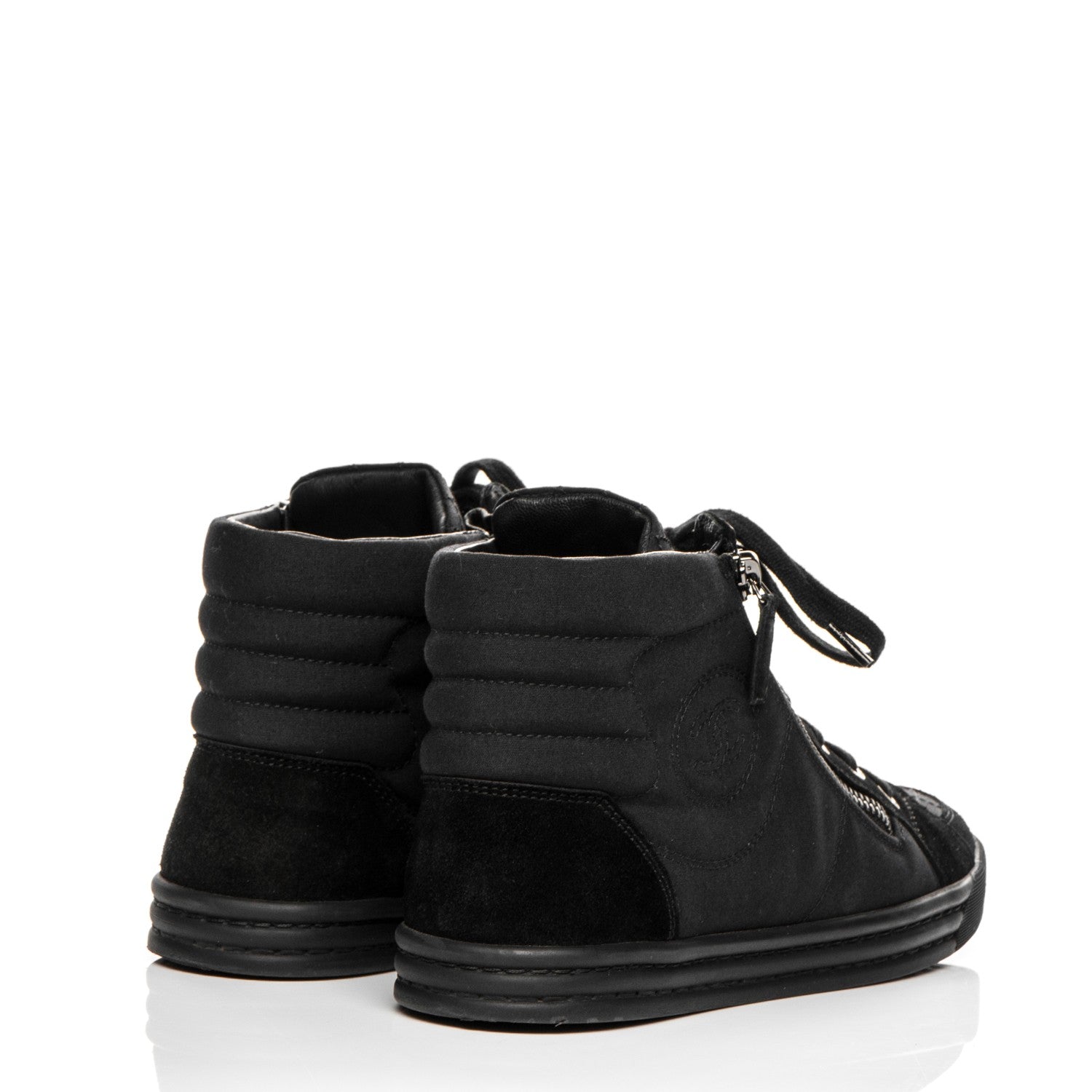 Chanel Toile Suede Zipped High Top CC Sneakers 36.5 Black 4 of 7