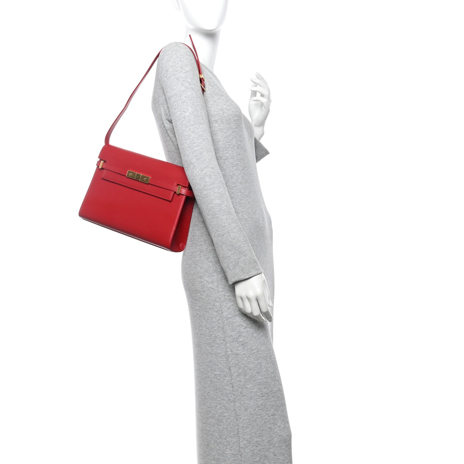 Saint Laurent Smooth Calfskin Manhattan Shoulder Bag Rouge Eros 3 of 17