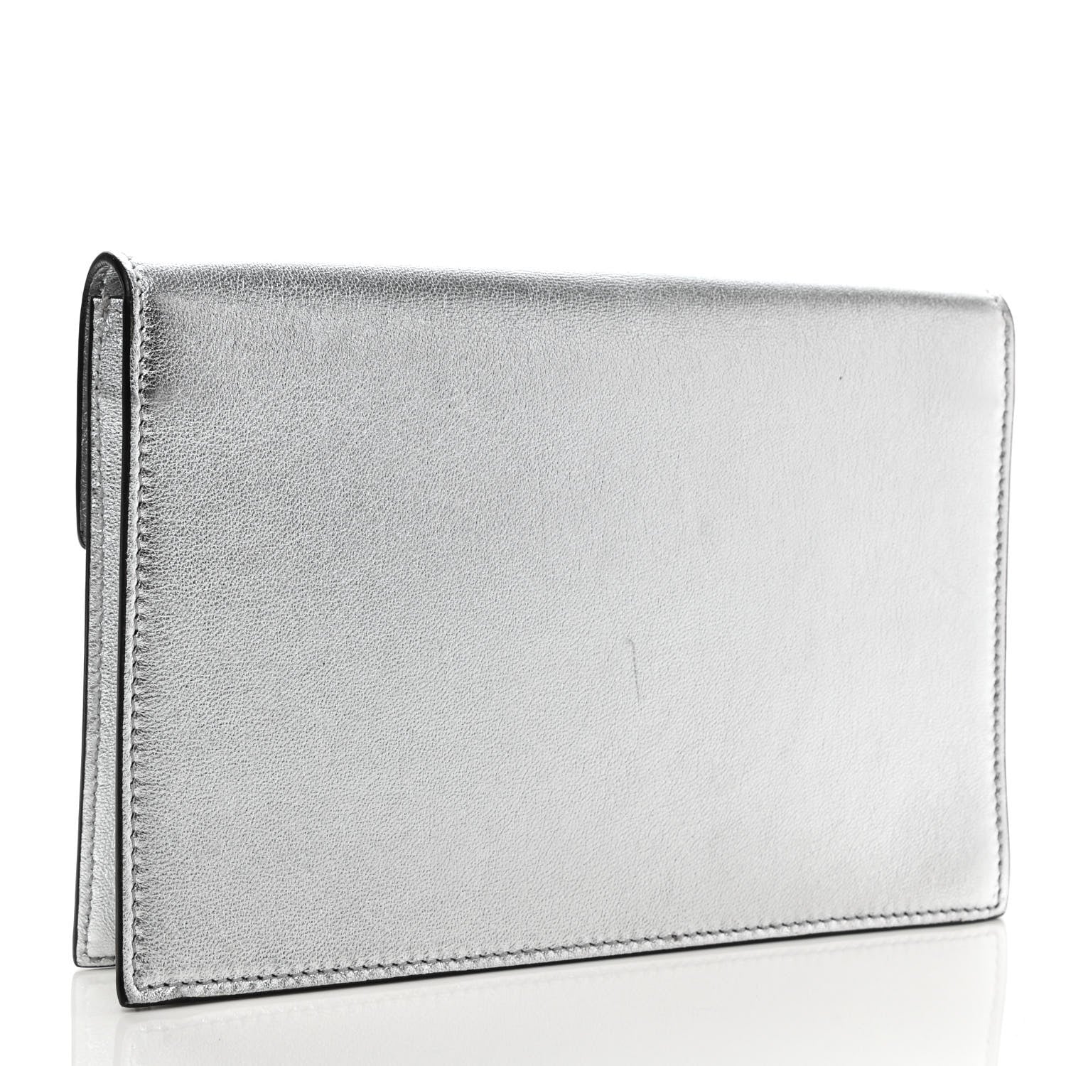 Valentino Garavani Metallic Calfskin Large Vlogo Escape Clutch Silver 3 of 10