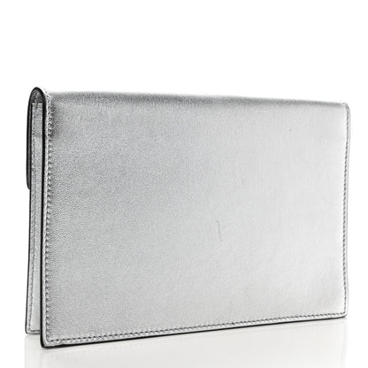 Valentino Garavani Metallic Calfskin Large Vlogo Escape Clutch Silver 3 of 10