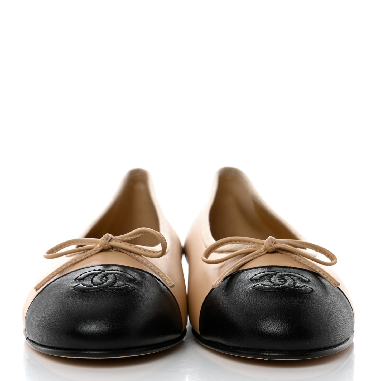 Lambskin Cap Toe CC Ballerina Flats 38 Beige Black