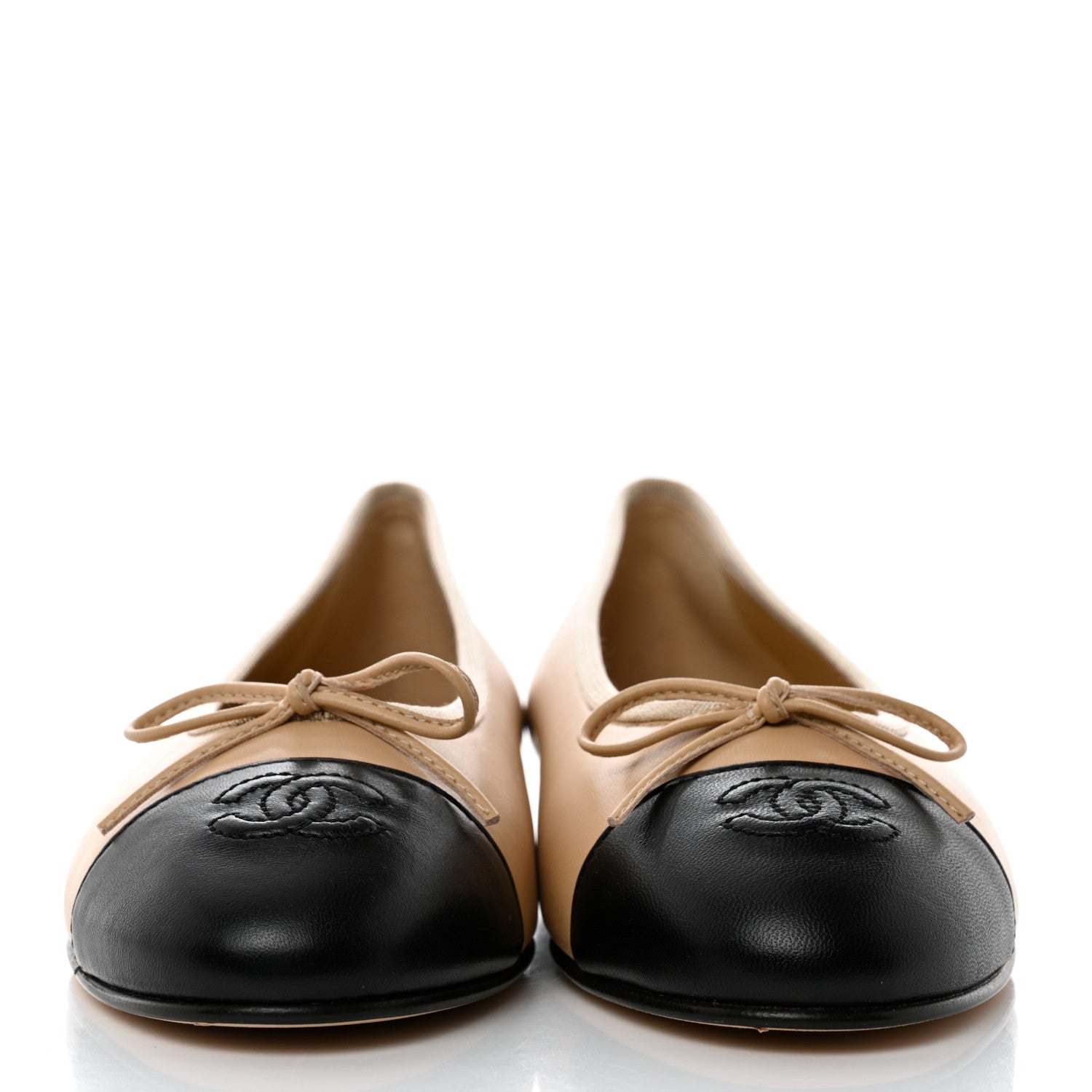 Chanel Lambskin Cap Toe CC Ballerina Flats 38 Beige Black 2 of 10