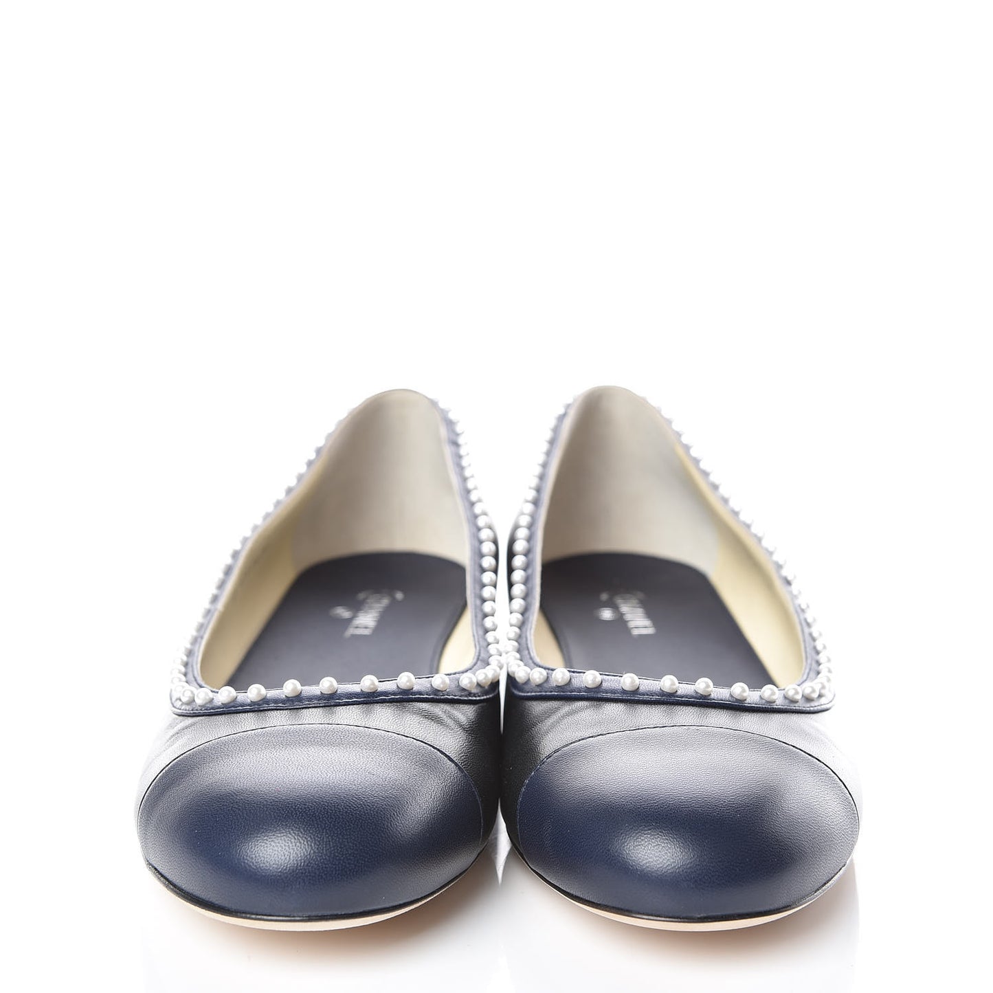 Lambskin Pearl Cap Toe CC Ballerina Flats 40 Black Navy