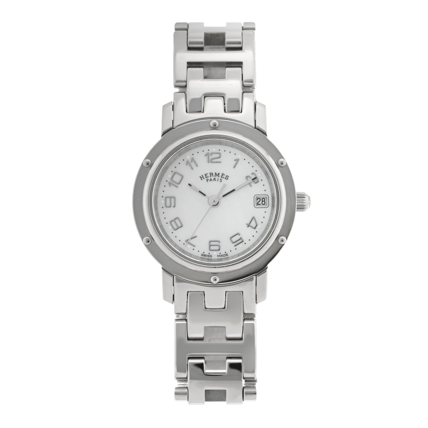 Hermes Stainless Steel 24mm Clipper Quartz Watch White 1 of 4