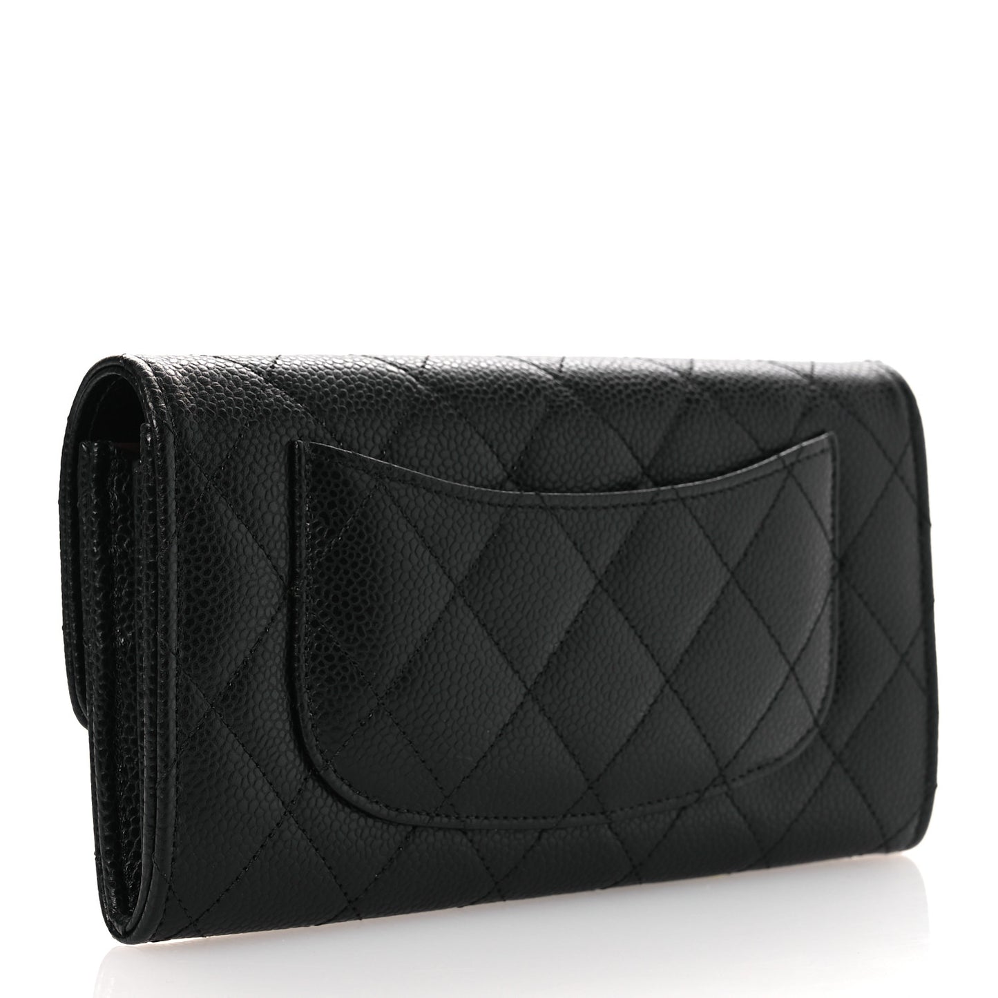 Caviar Quilted Large Gusset Flap Wallet Black