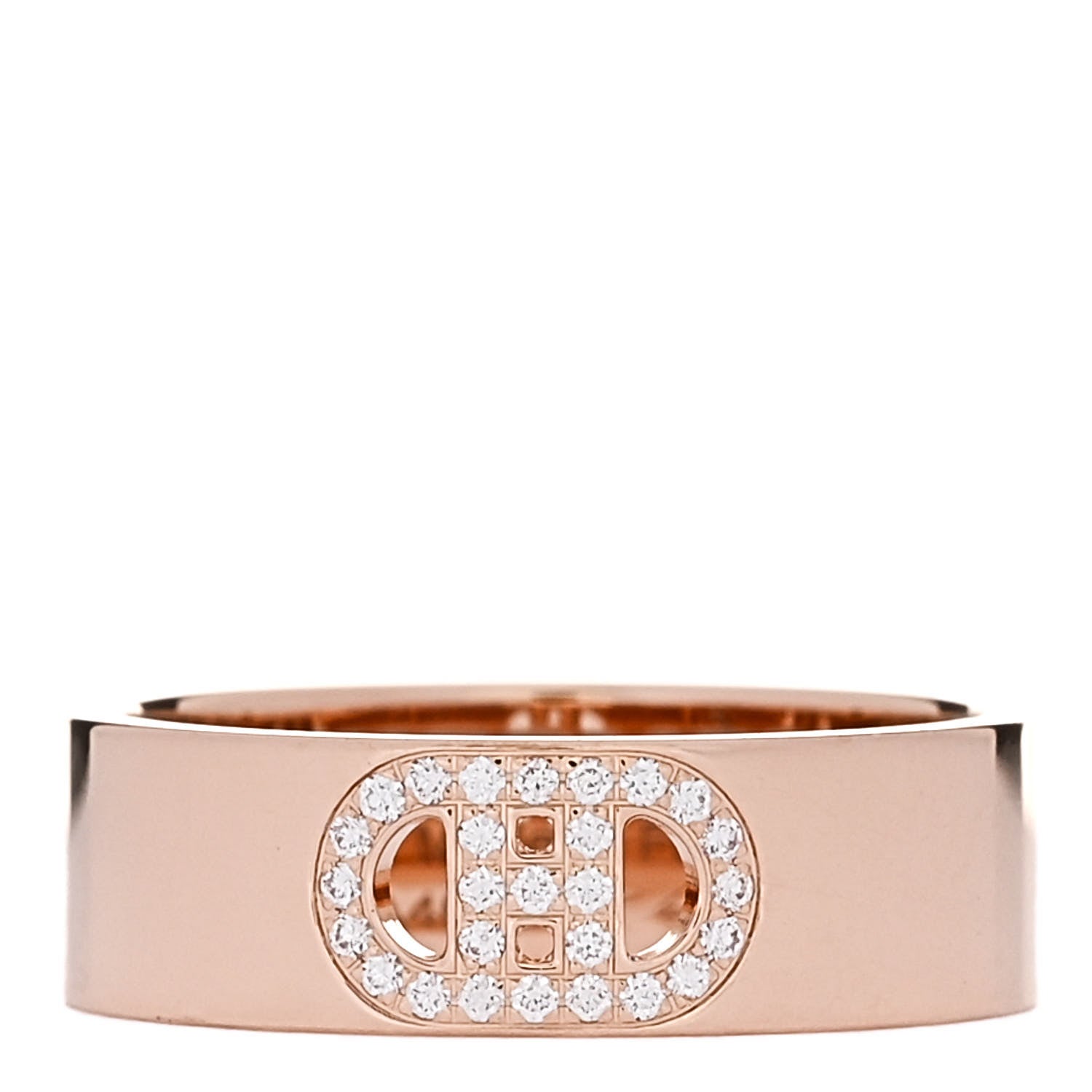 Hermes 18K Rose Gold Diamond PM H D'Ancre Ring 50 5.25 1 of 5