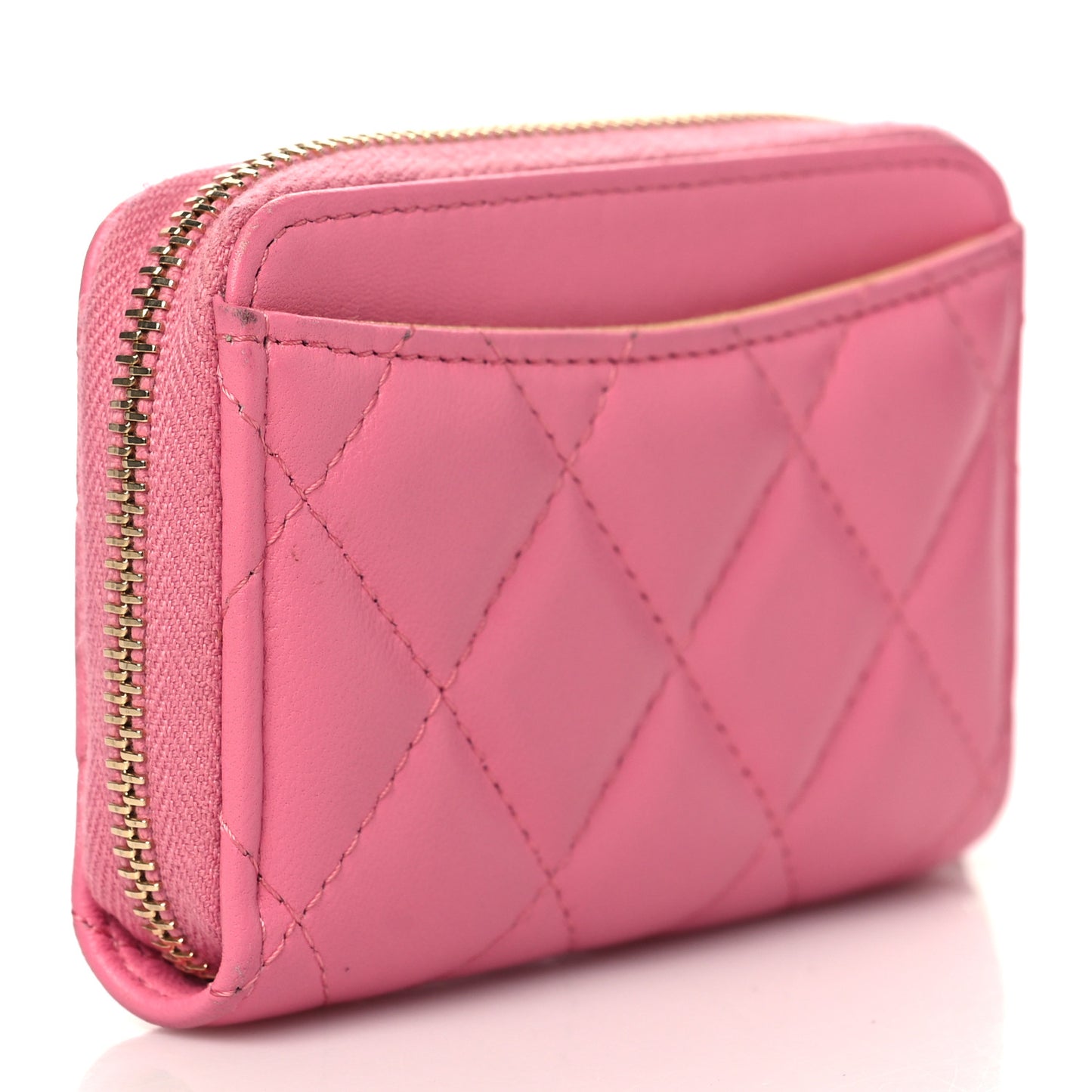 Lambskin Quilted Zip Around Coin Purse Wallet Pink Yellow