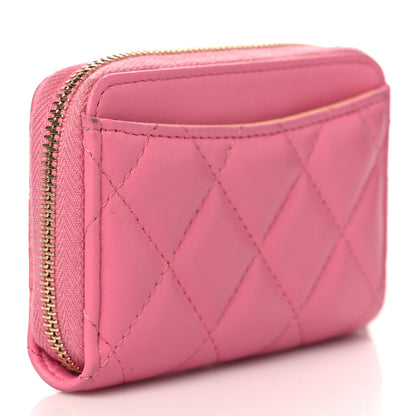 Chanel Lambskin Quilted Zip Around Coin Purse Wallet Pink Yellow 3 of 8
