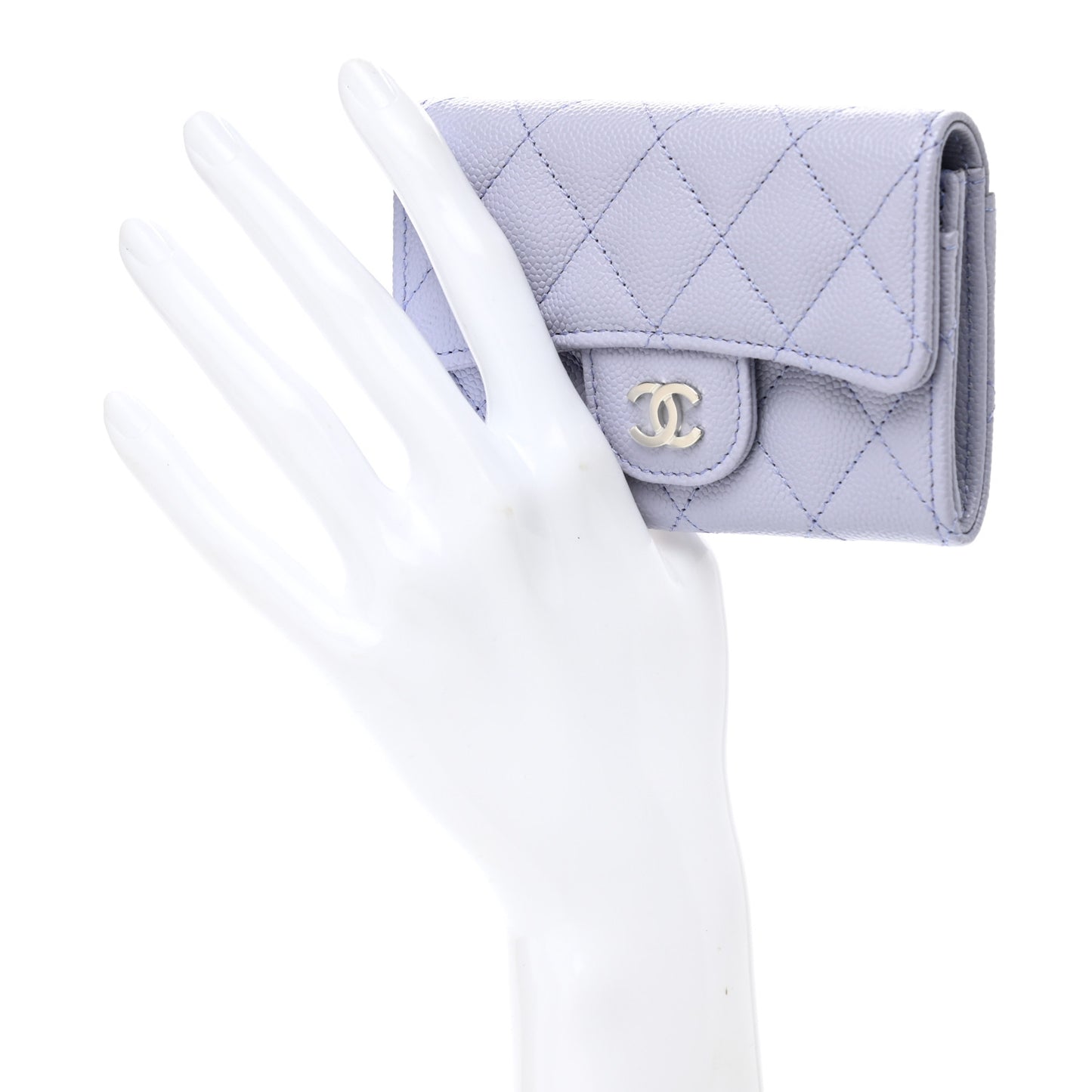 Caviar Quilted Flap Card Holder Wallet Light Purple