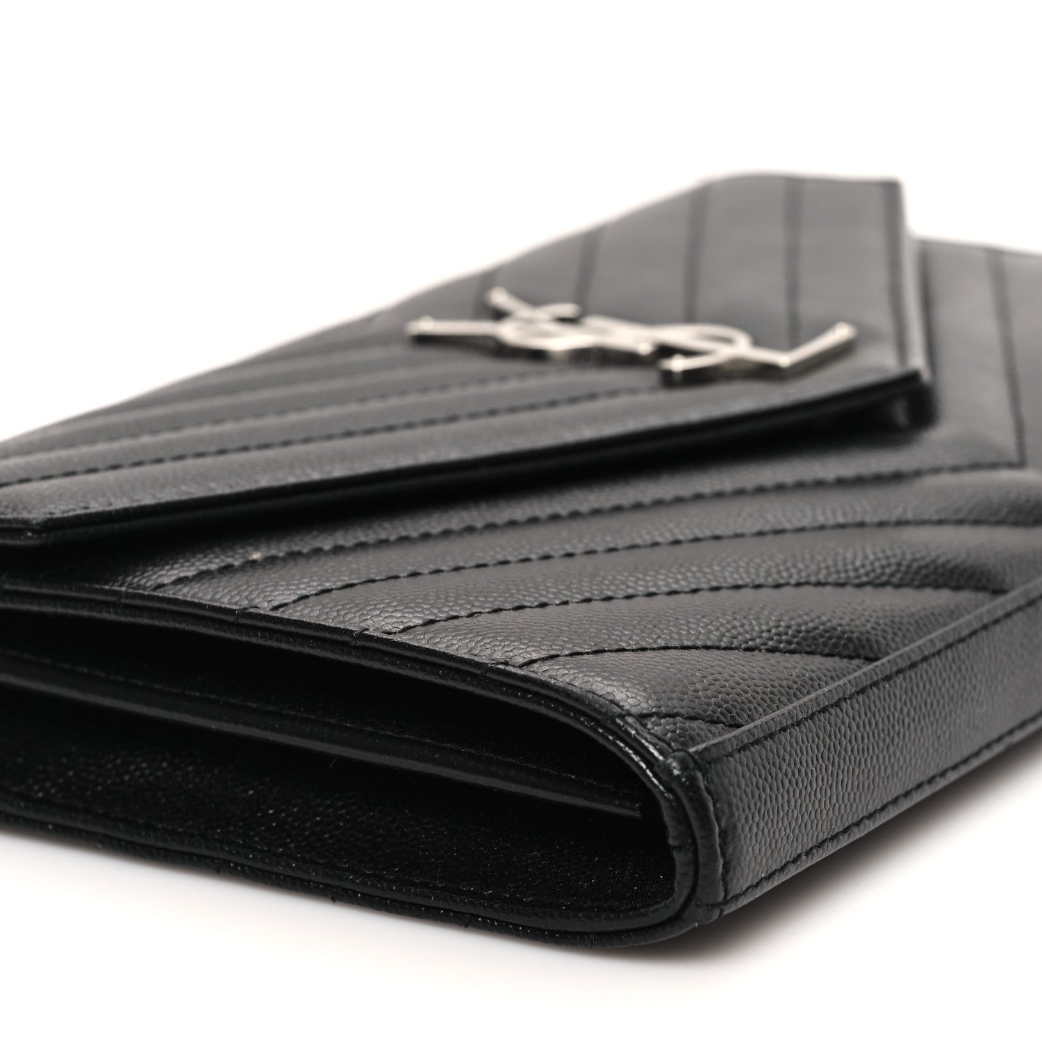 Saint Laurent Grain De Poudre Matelasse Chevron Monogram Chain Wallet Black 9 of 12