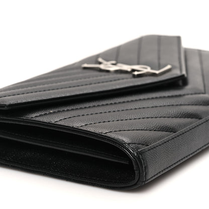 Saint Laurent Grain De Poudre Matelasse Chevron Monogram Chain Wallet Black 9 of 12