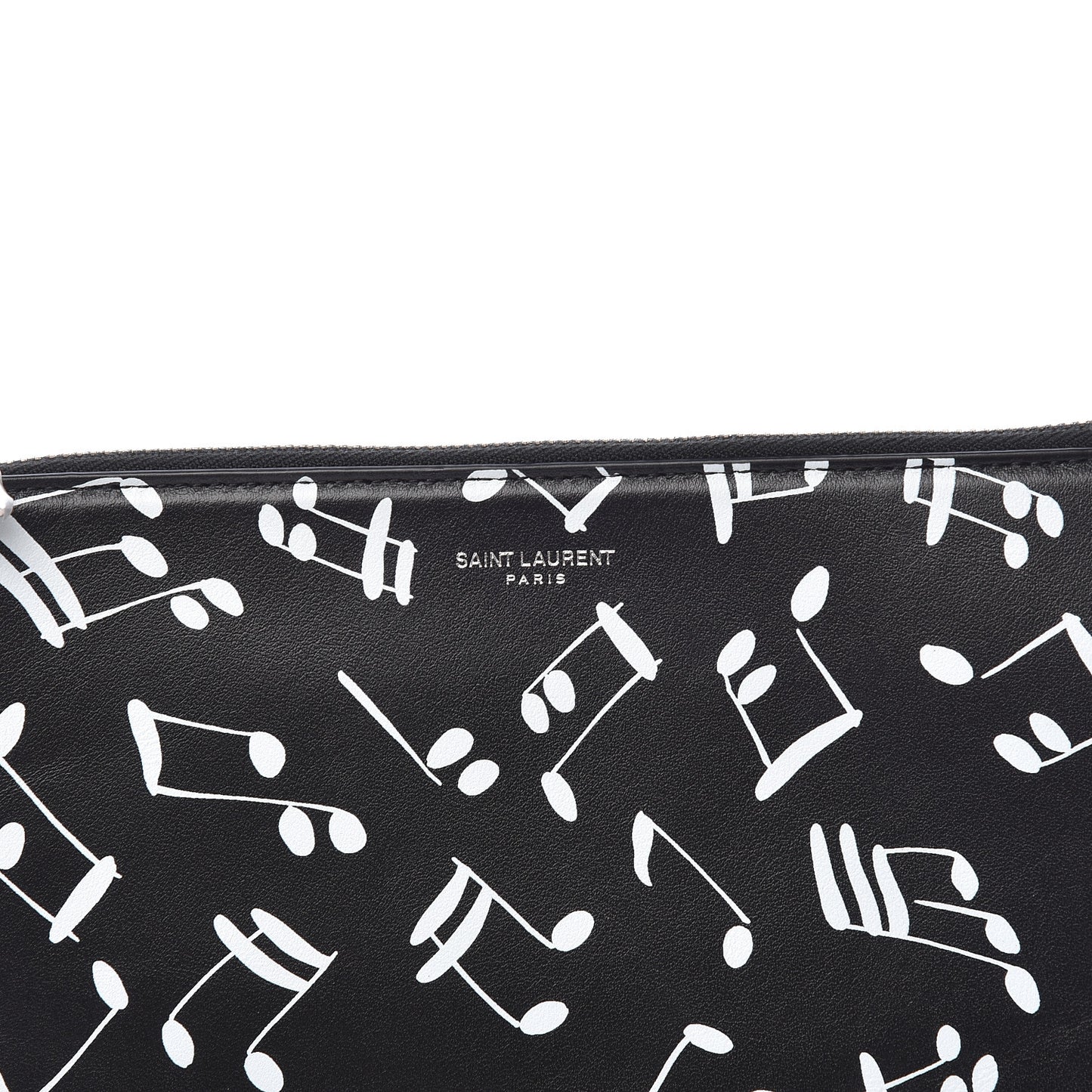 Calfskin Musical Notes Zip Pouch Black