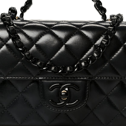 Chanel Lambskin Quilted Small Coco Pop Top Handle Flap So Black 9 of 11