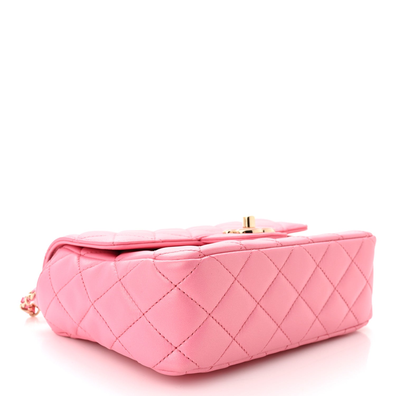 Chanel Lambskin Resin Quilted Mini Heart Square Flap Pink 4 of 11