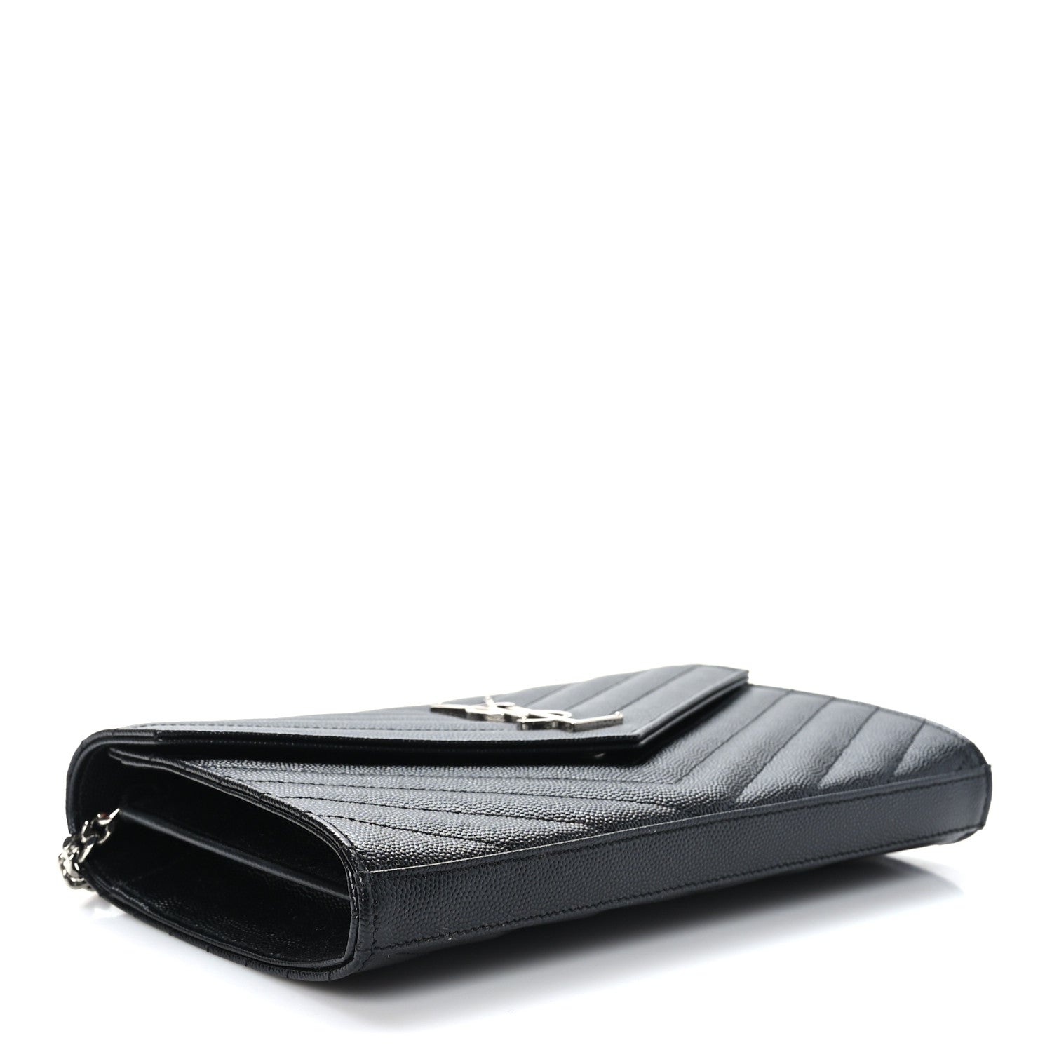 Saint Laurent Grain De Poudre Matelasse Chevron Monogram Chain Wallet Black 4 of 10