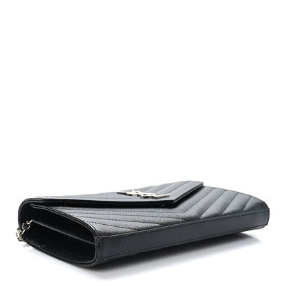 Saint Laurent Grain De Poudre Matelasse Chevron Monogram Chain Wallet Black 4 of 10