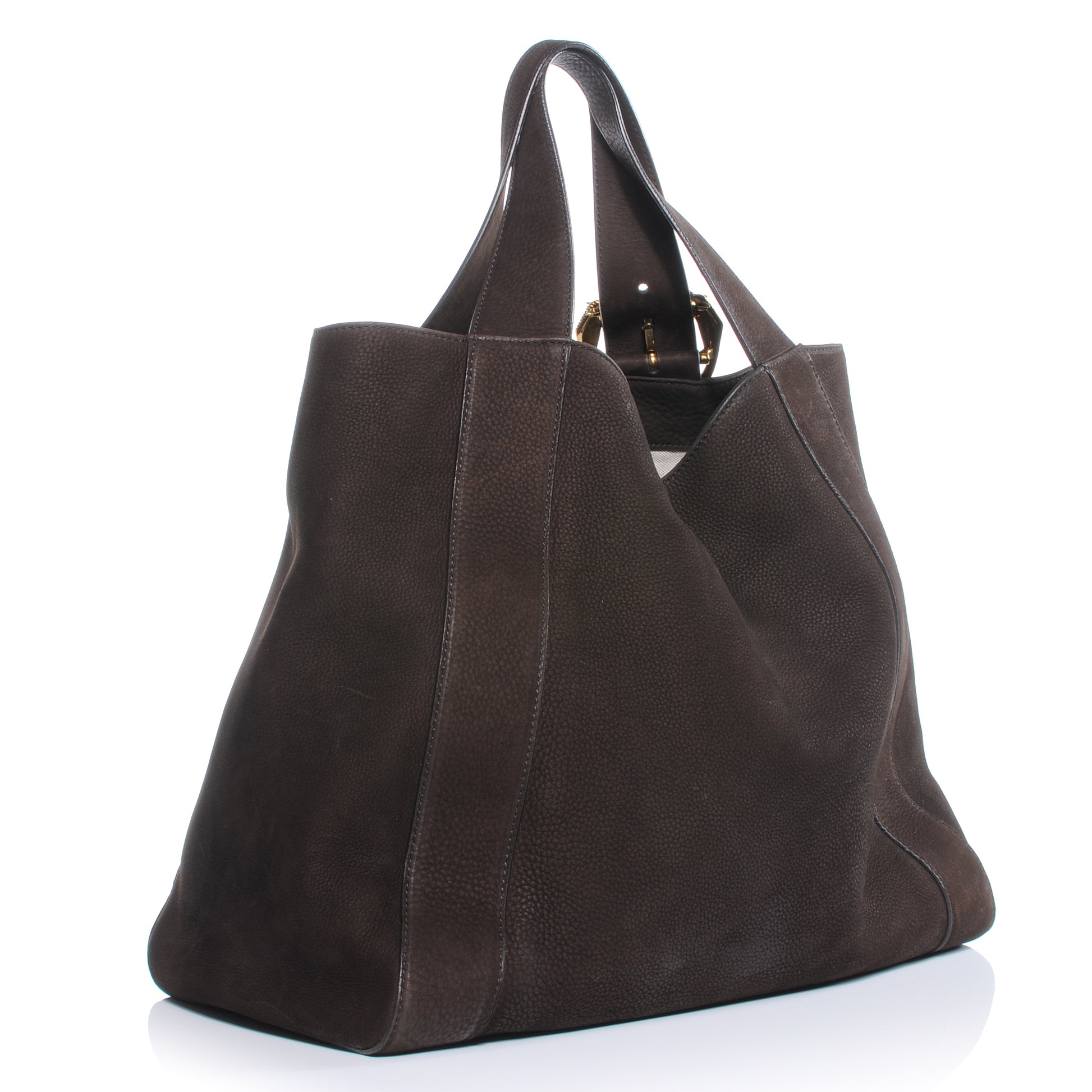Gucci Nubuck Leather Large Ribot Horse Heads Tote Brown 3 of 8