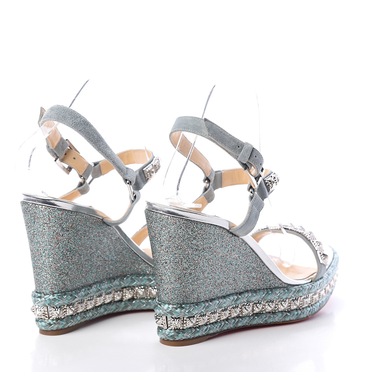 Christian Louboutin Mini Glitter Studded Pyradiams 110 Platform Sandals 39 Version Silver Green 4 of 7