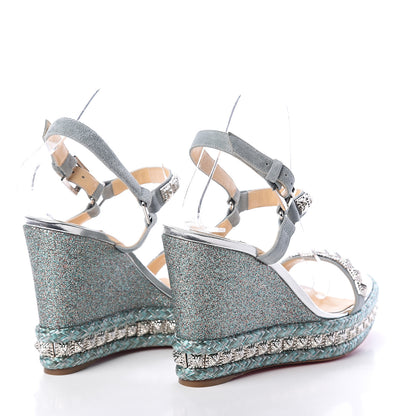 Christian Louboutin Mini Glitter Studded Pyradiams 110 Platform Sandals 39 Version Silver Green 4 of 7
