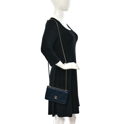 Chanel Lambskin Quilted Trendy CC Wallet On Chain WOC Navy 2 of 14