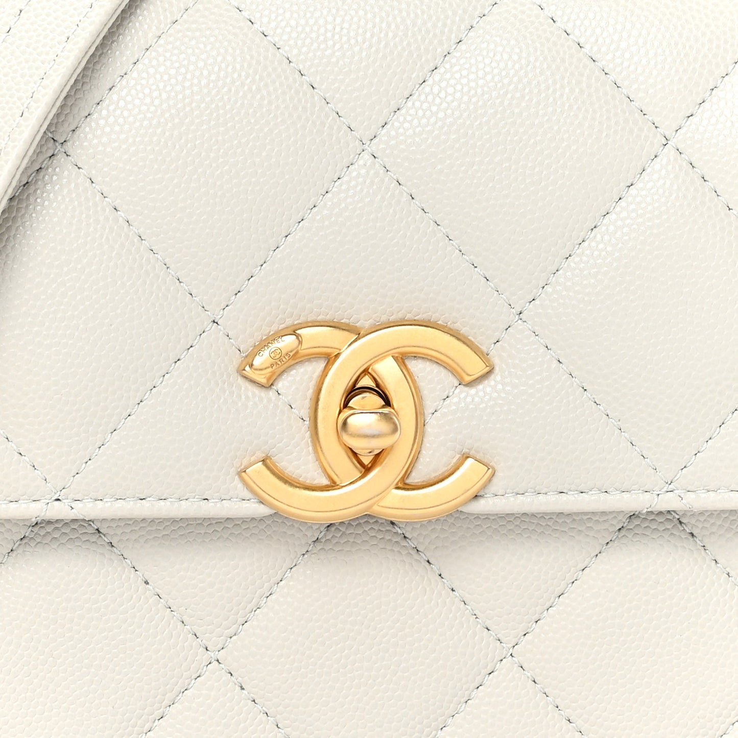 Calfskin Caviar Quilted Square Chain Flap Grey