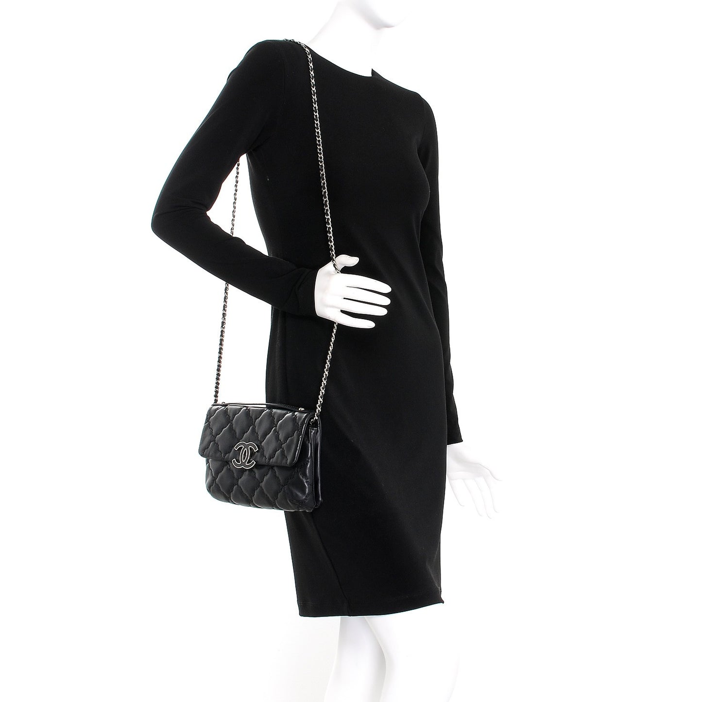 Calfskin Quilted Double Stitch Hamptons Clutch with Chain Black