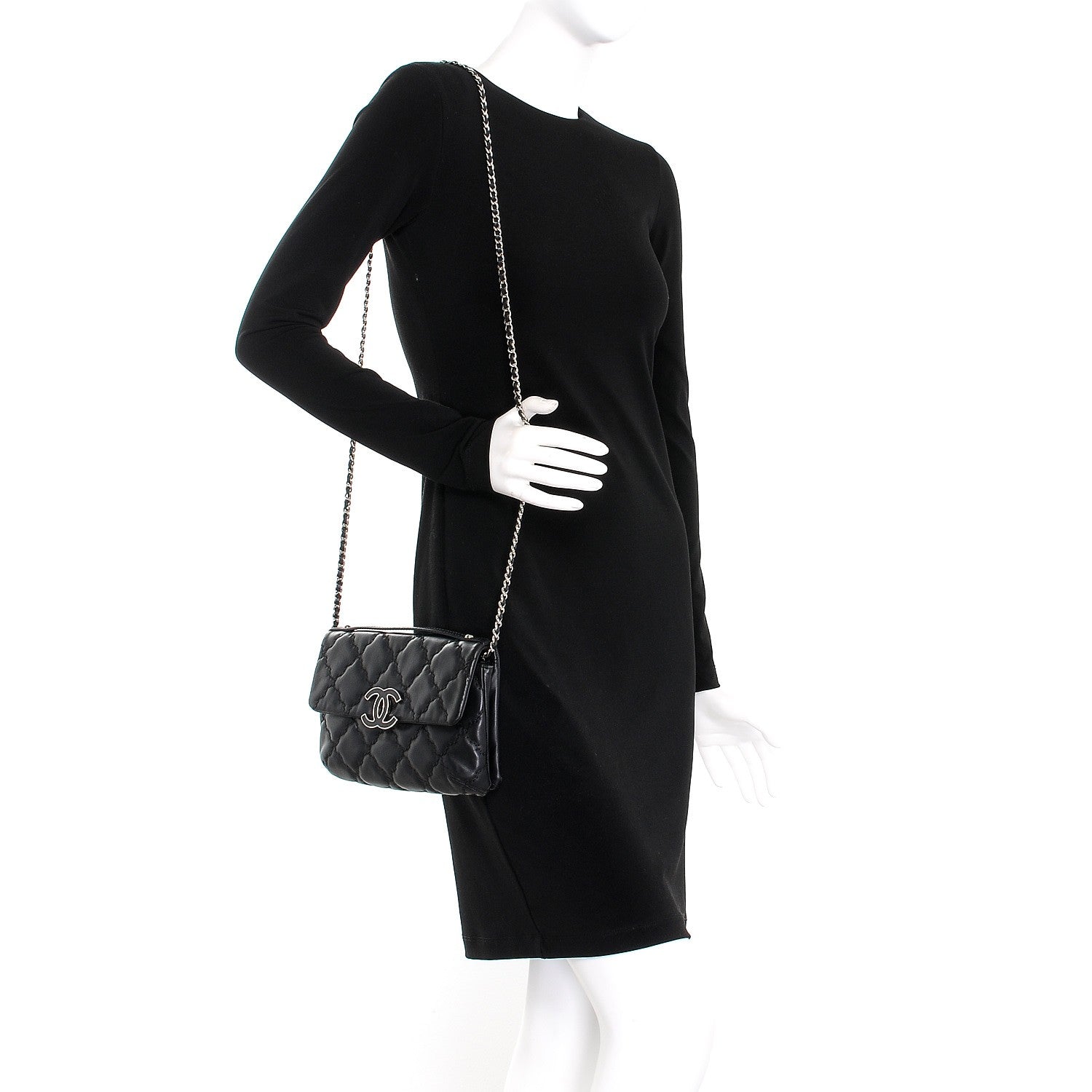 Chanel Calfskin Quilted Double Stitch Hamptons Clutch with Chain Black 2 of 11