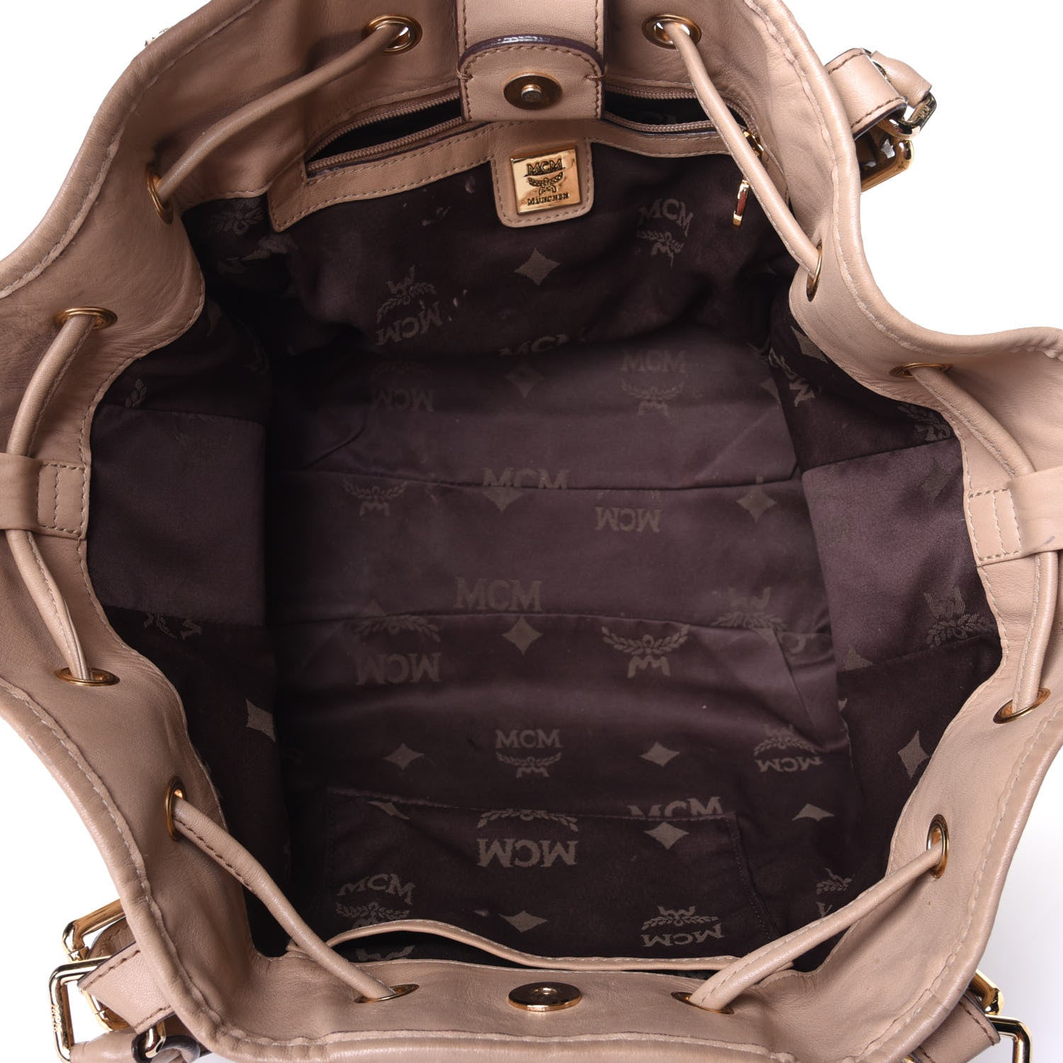 MCM Visetos Drawstring Bucket Bag Beige 6 of 13