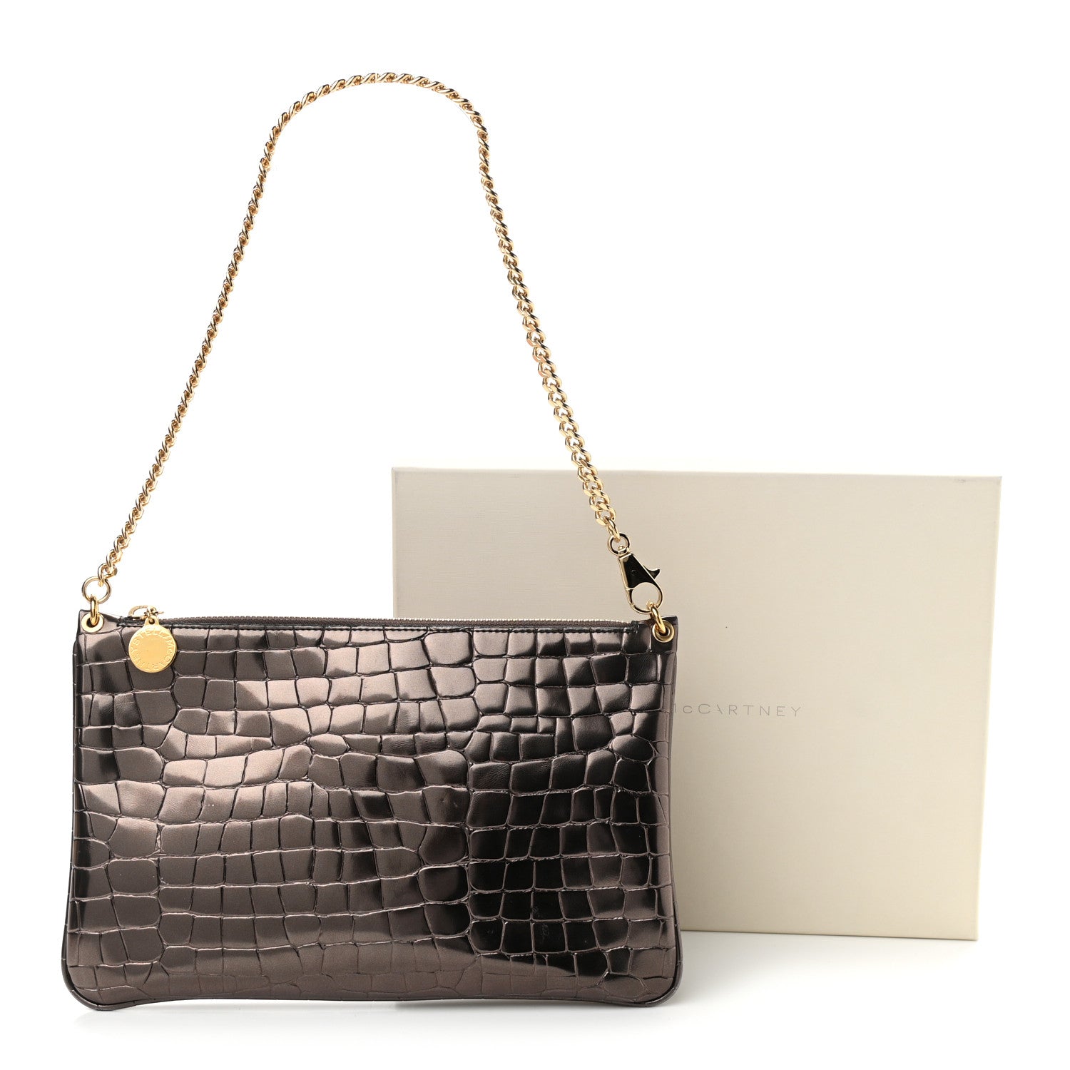 Stella McCartney Embossed Crocodile Effect Chain Clutch Bronze 11 of 11