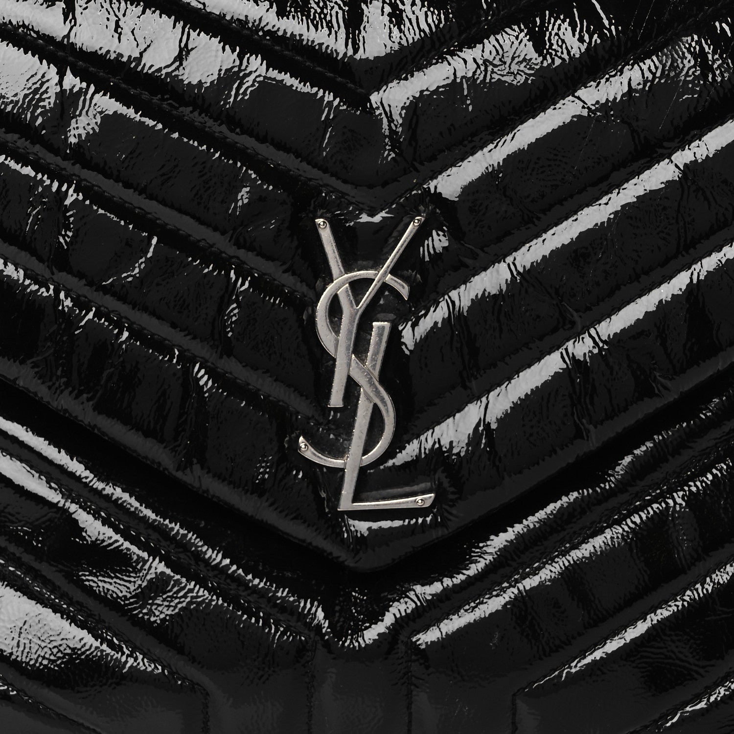 Saint Laurent Patent Y Quilted Monogram Medium Loulou Chain Satchel Black 6 of 8