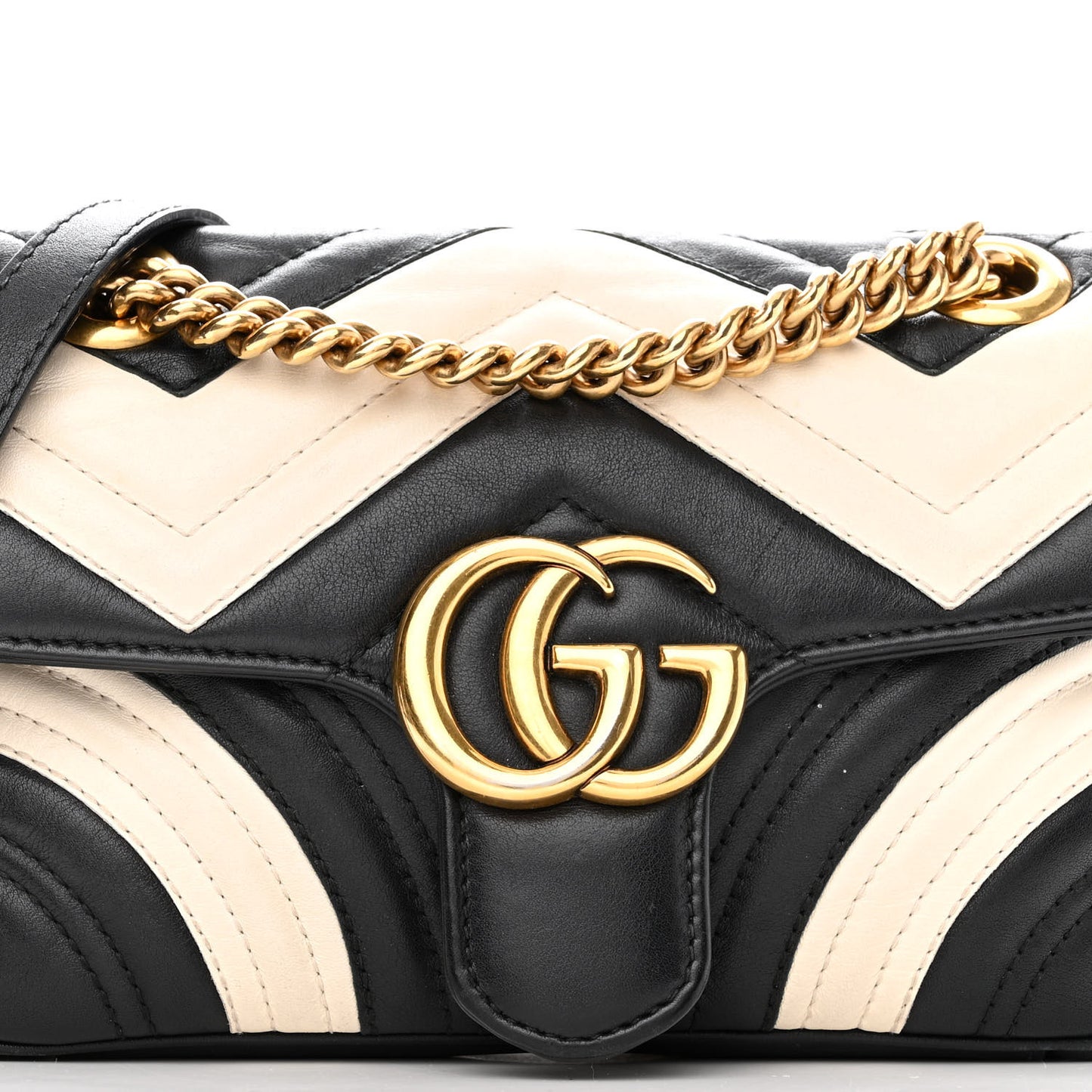 Calfskin Matelasse Mini GG Marmont Shoulder Bag Black White