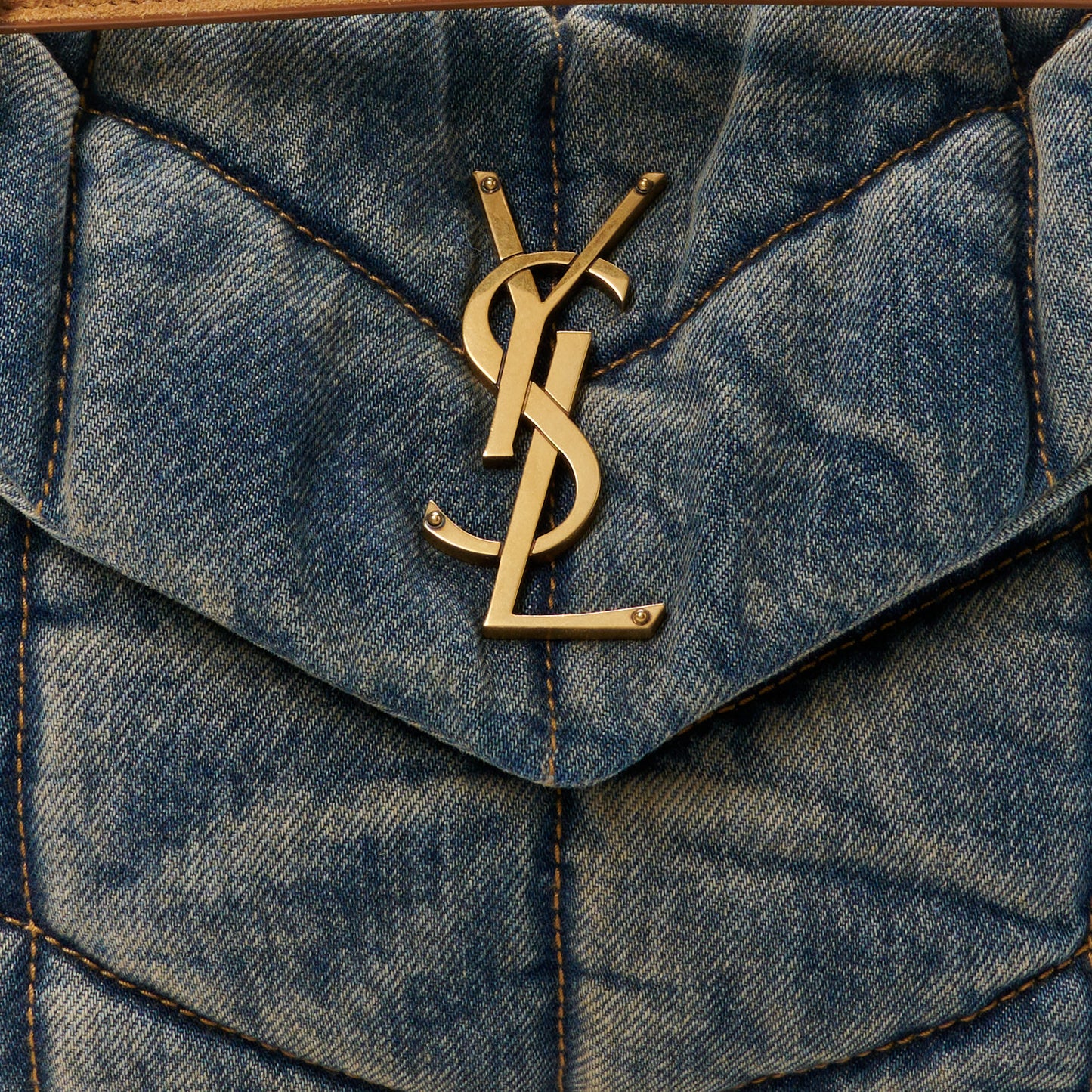 Denim Quilted Small Loulou Puffer Monogram Chain Satchel Blue Cinnamon