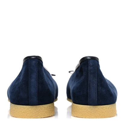 Chanel Suede Calfskin Cap Toe CC Ballerina Flats 40 Navy Black 6 of 10