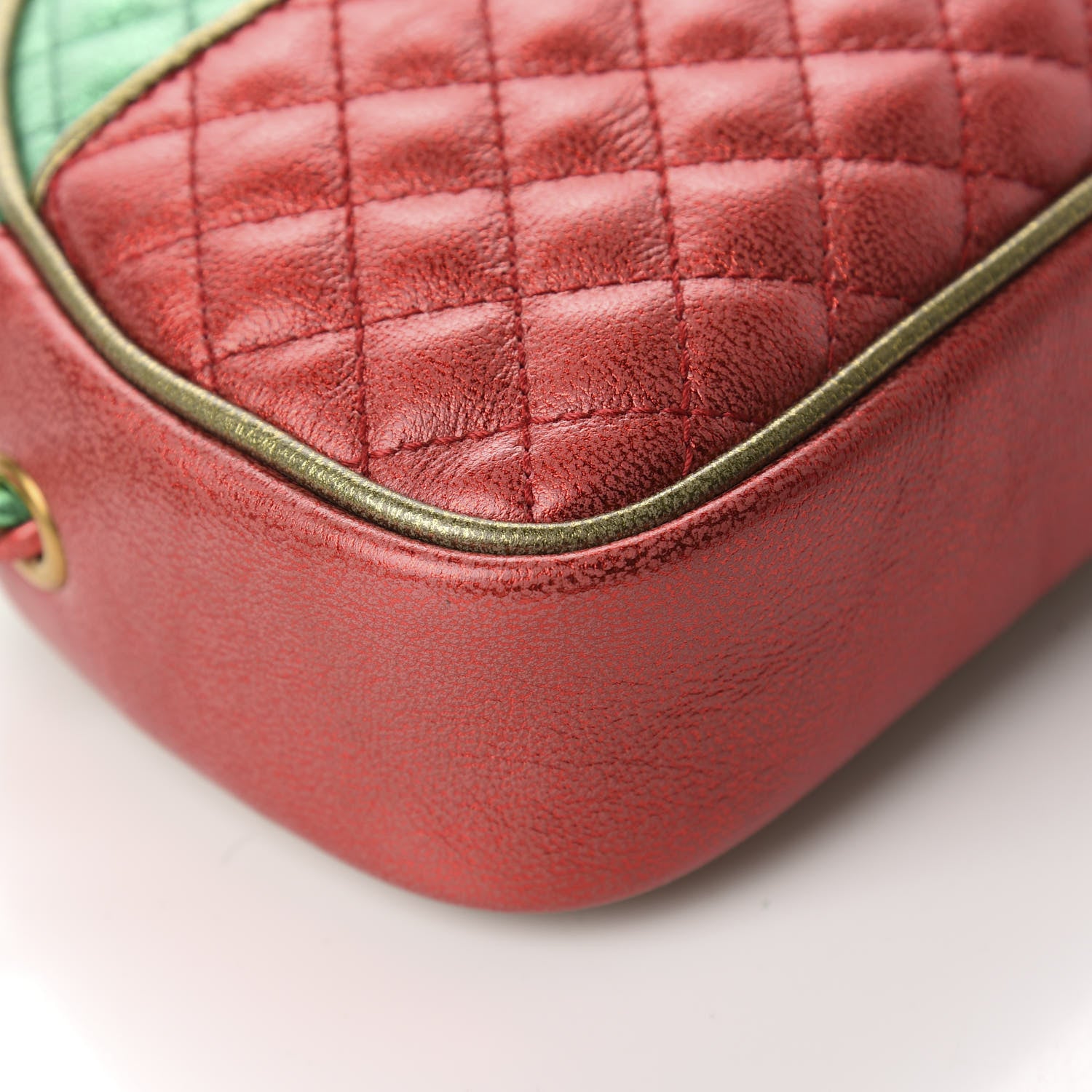 Gucci Laminated Nappa Trapuntata Mini Zumi Dome Shoulder Bag Rosso Jasmine Green Rame 6 of 10