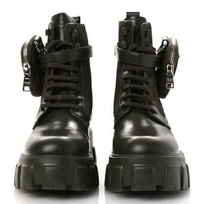 Prada Spazzolato Rois Re-Nylon Metal Triangle Logo Monolith Pouch Pocket 55mm Boots 40 Militare 3 of 13