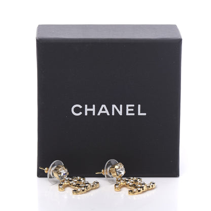 Chanel Resin Crystal Pearl CC Drop Earrings Gold Black 5 of 5