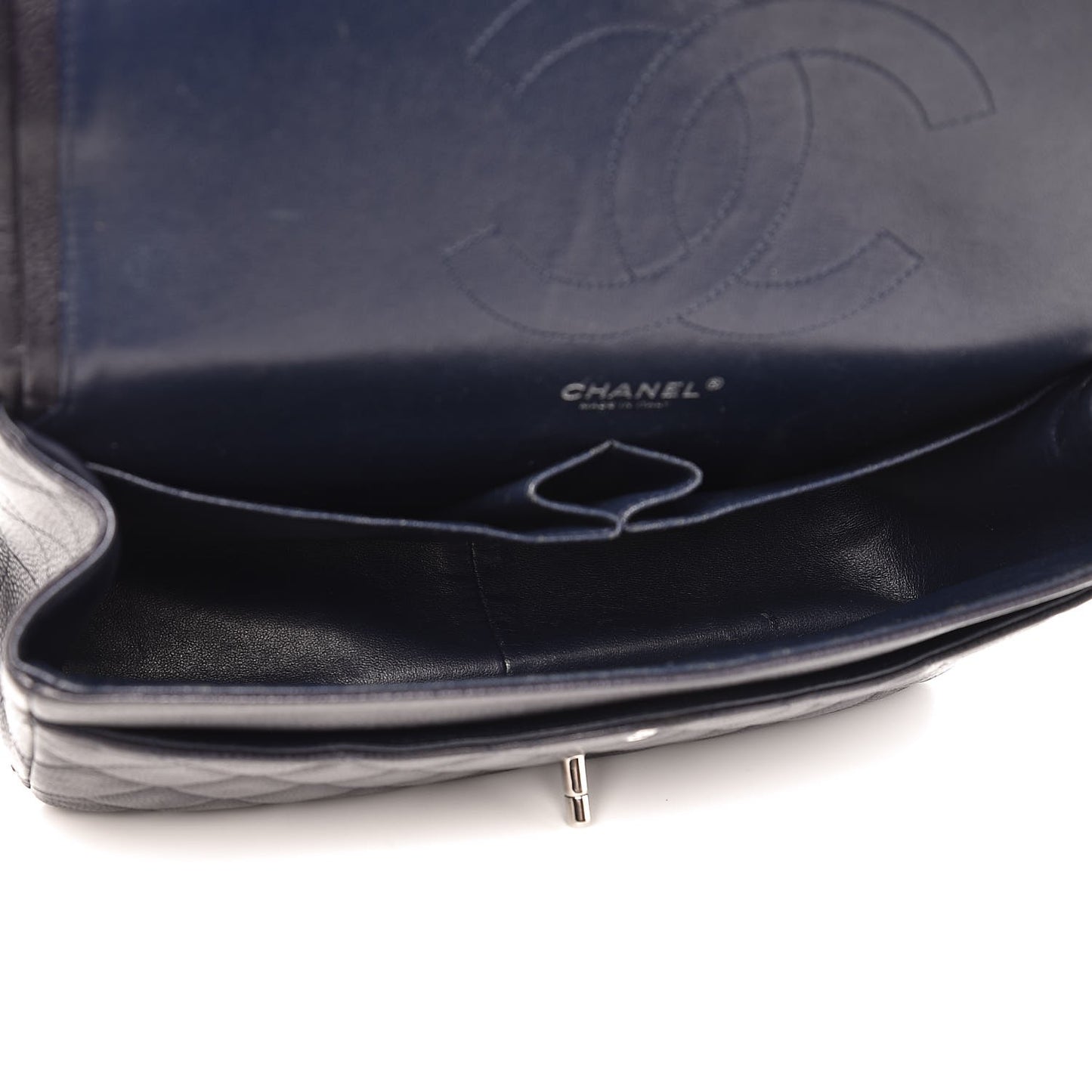 Caviar Quilted Jumbo Double Flap Navy Blue