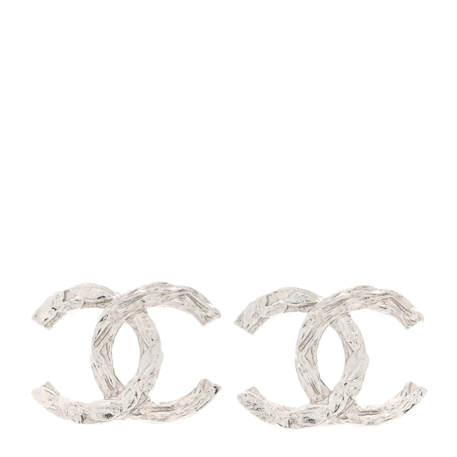 Chanel Metal CC Textured Earrings Silver 1 of 5