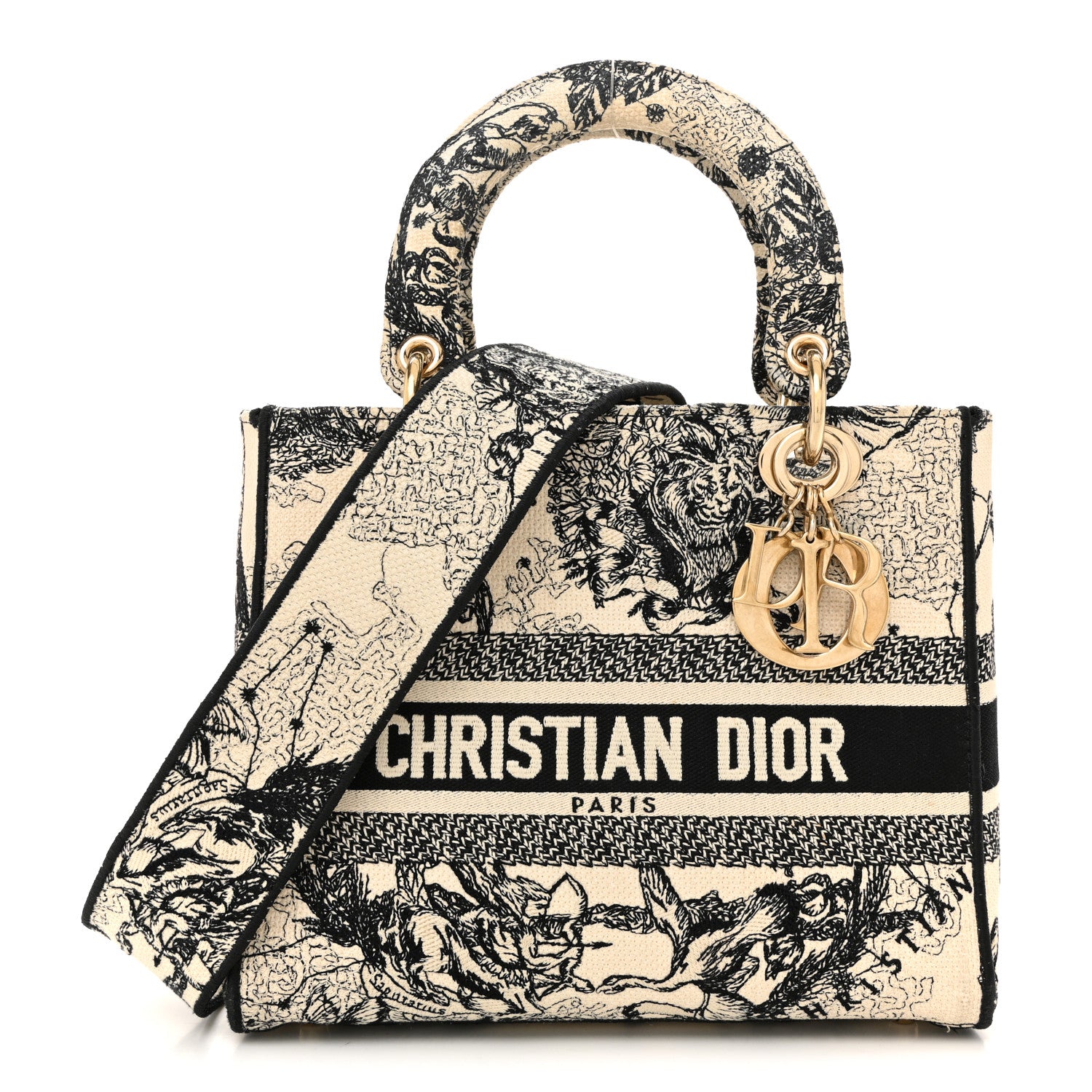 Christian Dior Canvas Embroidered Zodiac Toile De Jouy Medium Lady D-Lite Latte 1 of 12