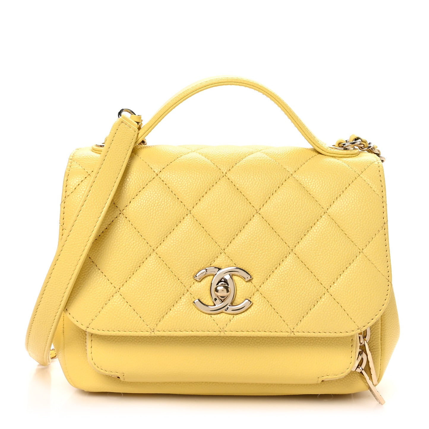 Caviar Quilted Small Business Affinity Flap Yellow