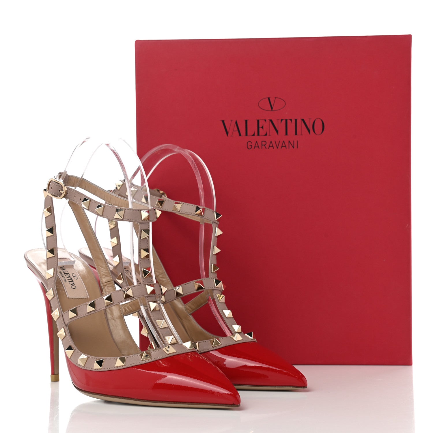 Valentino Garavani Patent Nappa Rockstud Ankle Strap 100mm Pumps 40 Rosso Valentino Poudre 9 of 9