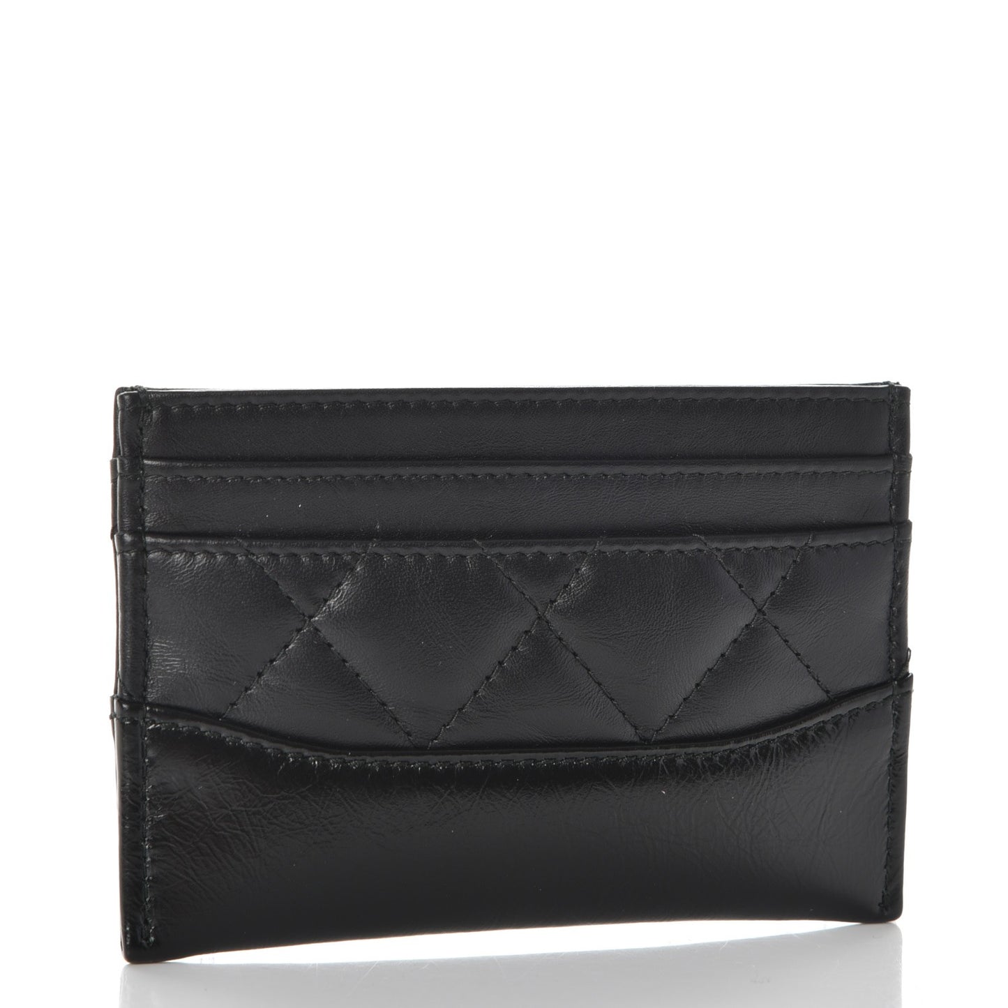 Aged Calfskin Quilted Gabrielle Card Holder Black